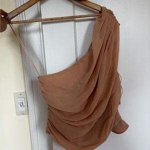 Abercrombie One-Shoulder Draped Top in Tan